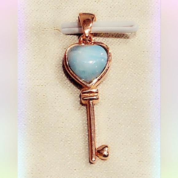 Club Gemstone Jewelry - Rose Gold Plated Over Sterling Key Larimar Pendant
